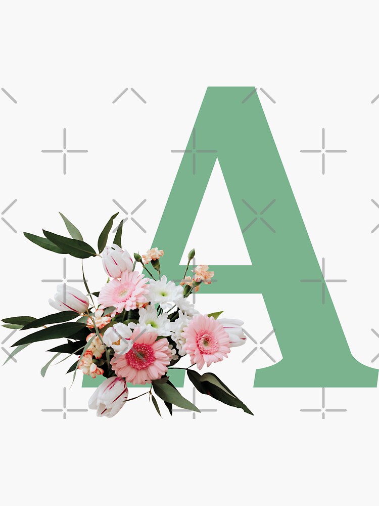 Letter A green with colorful flowers by ColorsHappiness
