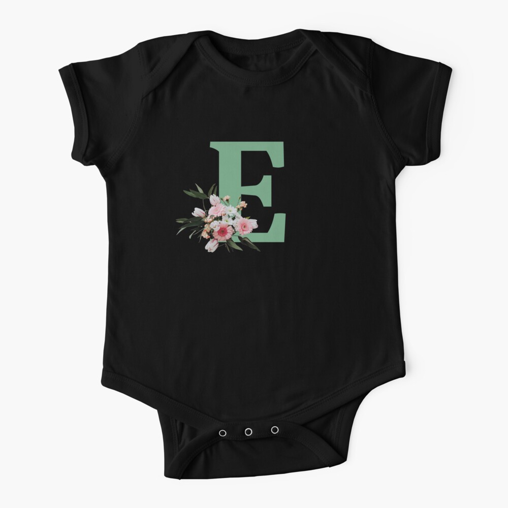 Letter E green with colorful flowers Baby One-Piece