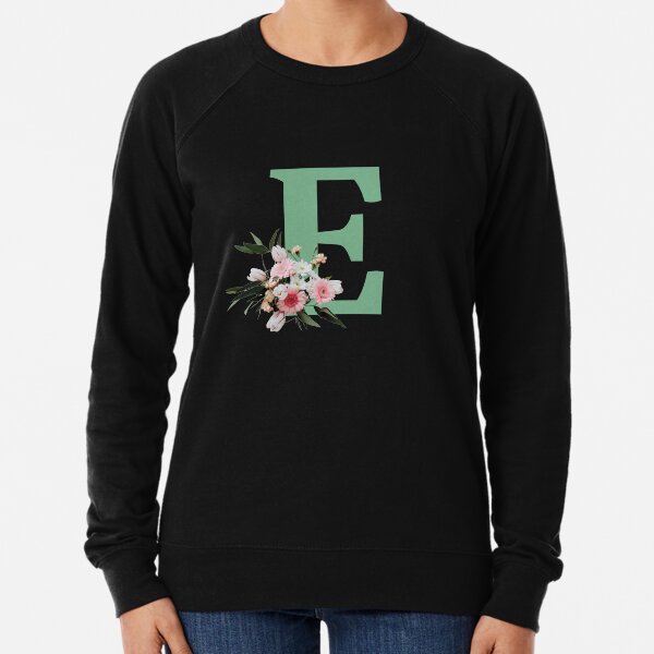 Letter E green with colorful flowers Lightweight Sweatshirt
