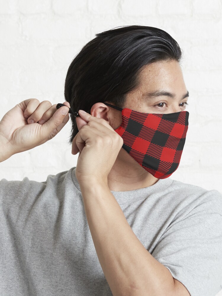 Alternate view of Red plaid pattern Mask