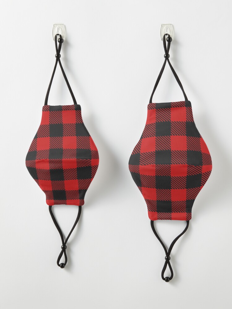Alternate view of Red plaid pattern Mask