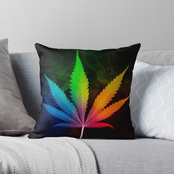Colourful Cannabis Leaf Throw Pillow