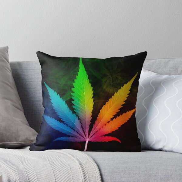 Colourful Cannabis Leaf Throw Pillow