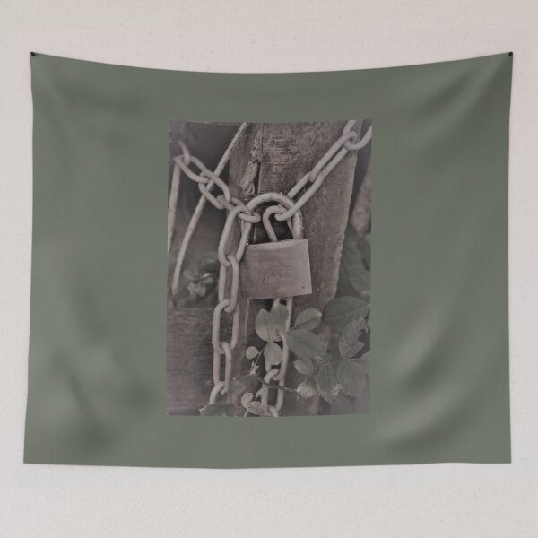 Item preview, Sepia faded padlock on country gate, keep out, private, lock, chain, gate, farmgate designed and sold by Emma  Amies.