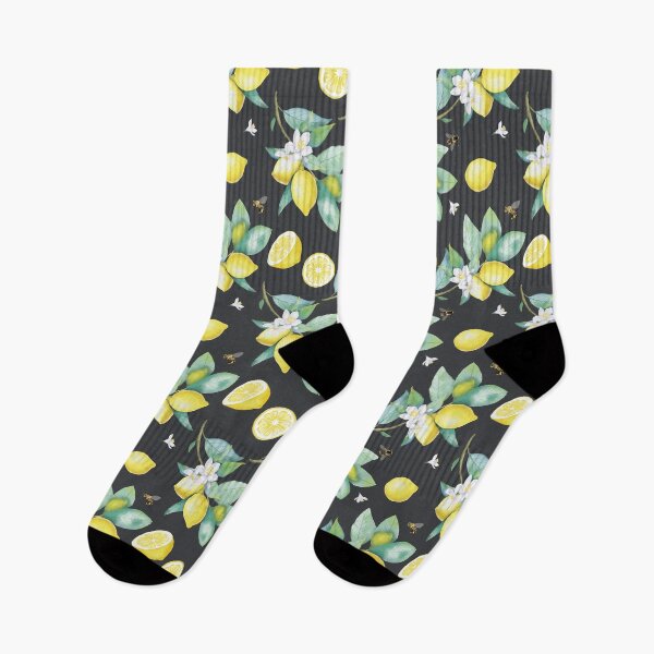 Item preview, Lemons Olives and bees on black designed and sold by Marinadraws.