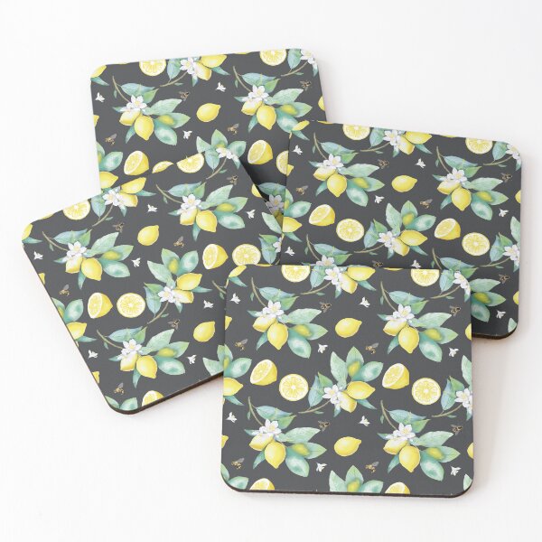 Item preview, Lemons Olives and bees on black designed and sold by Marinadraws.