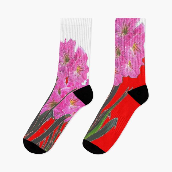Item preview, PINK AMARYLLIS FLOWERS GARDEN IN MODERN WHITE-RED ART designed and sold by sharlesart.