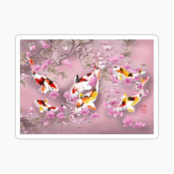 Item preview, Koi carp with sakura reflections in a pink pond designed and sold by CuisineCat.