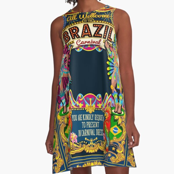 Rio Carnival Poster Theme Brazil Carnaval Mask Show Parade A-Line Dress