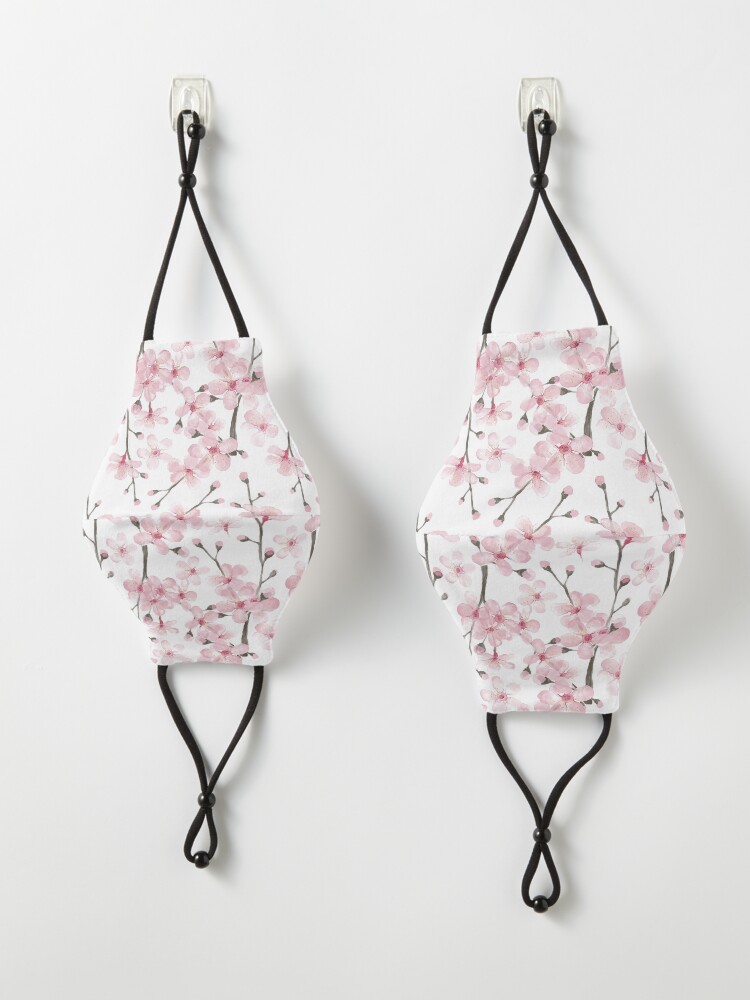 Alternate view of Cherry Blossom watercolor fashion and home decor by Magenta Rose Designs Mask