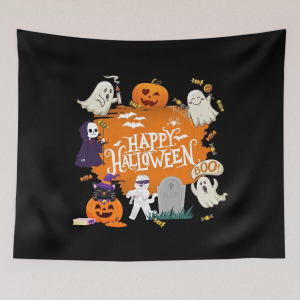 Item preview, Happy Halloween horror ghosts zombie cat pumpkin gift designed and sold by Lenny Stahl.
