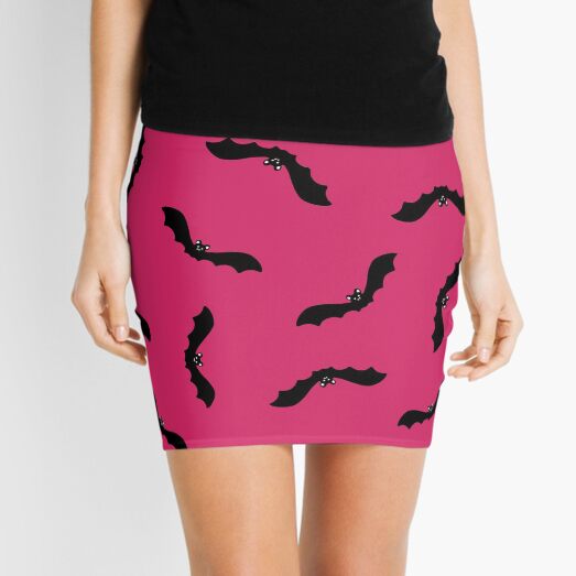 Cute Bats Pattern on Dark Pink Mini Skirt
