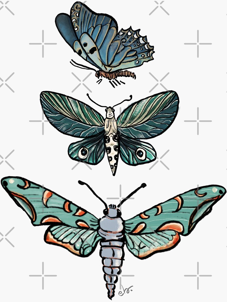 Magic Moth & Butterfly in the Midnight Teal Green Garden_watercolor painted by ebozzastudio