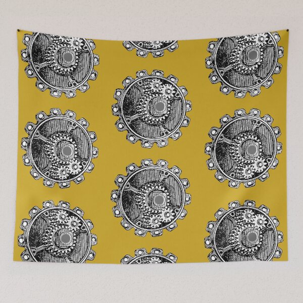 Item preview, Vintage Old Gear Print (Gold Mustard Yellow) designed and sold by TheEditrix.