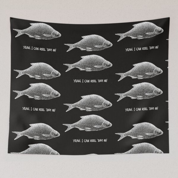 Item preview, Yeah, I can reel 'em in! Fishermen! White on Black. Line drawing and text. designed and sold by JellyBeenzz.