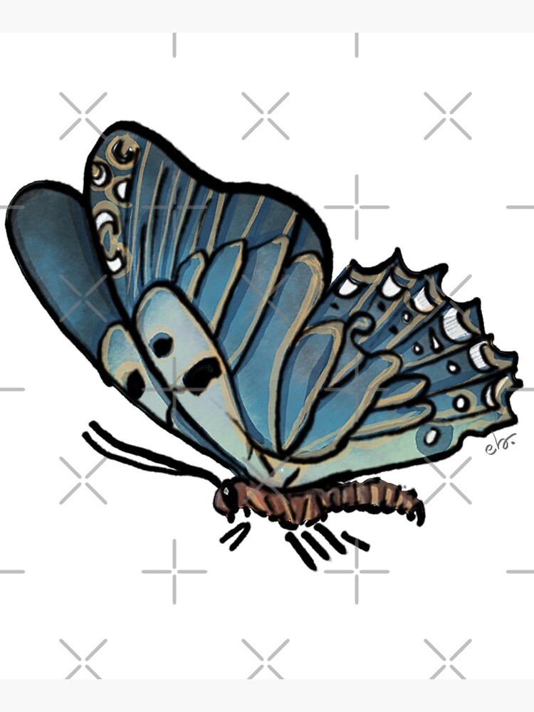 Magic Blue Butterfly in my Garden_watercolor painted by ebozzastudio