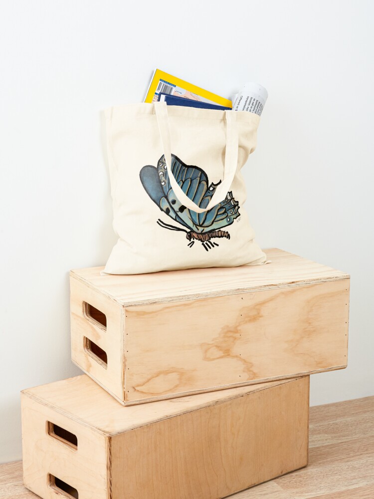 Alternate view of Magic Blue Butterfly in my Garden_watercolor painted Tote Bag