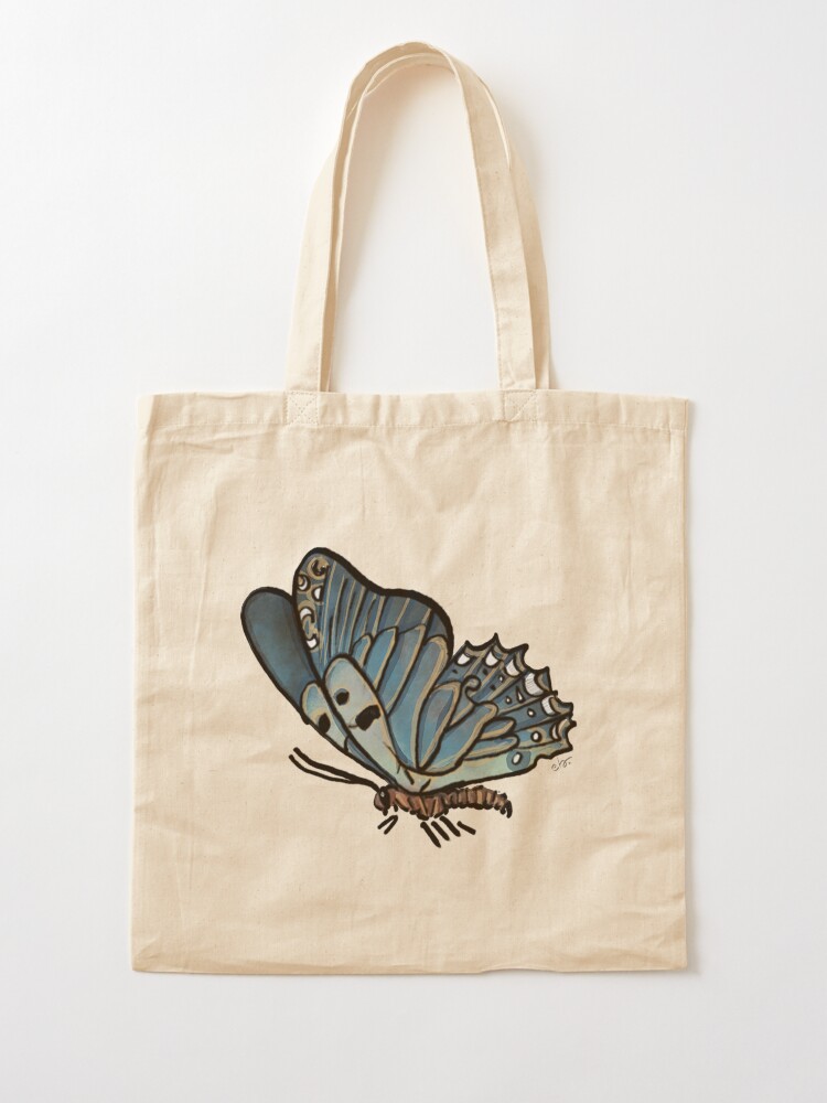 Alternate view of Magic Blue Butterfly in my Garden_watercolor painted Tote Bag