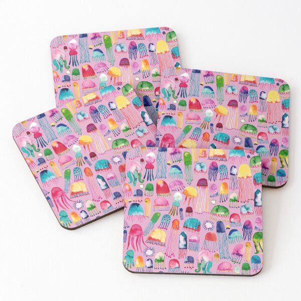 Item preview, Multicolored jellyfish watercolor - Pink summery marine print designed and sold by ninoladesign.