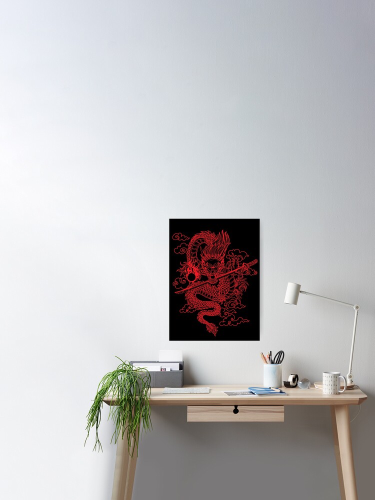 Red Chinese Dragon with Black Background