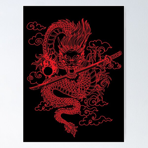 Item preview, Red Chinese Dragon with Black Background designed and sold by SoccaTamam.