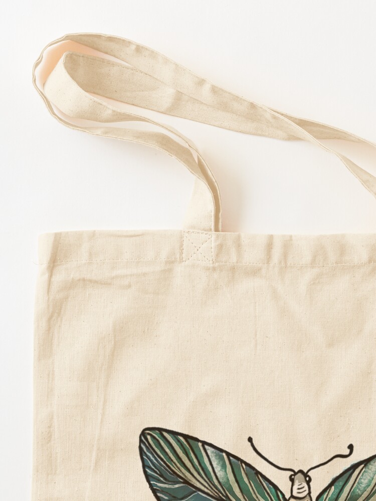 Alternate view of Leaf Magic Butterfly in my Garden_watercolor painted Tote Bag