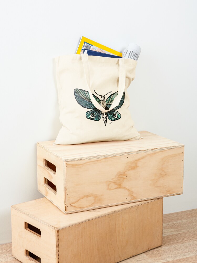 Alternate view of Leaf Magic Butterfly in my Garden_watercolor painted Tote Bag