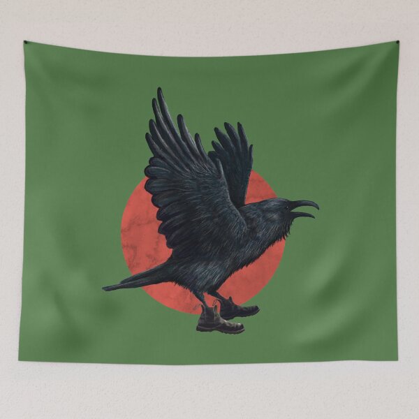 Item preview, Crow wearing boots in green designed and sold by CharlieCreature.