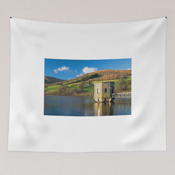 Item preview, Talybont Reservoir in the Central Brecon Beacons powys on a beautiful autumn day with blue sky and white fluffy clours designed and sold by Cameranick.