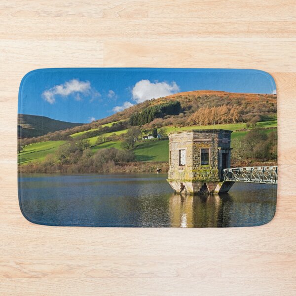 Item preview, Talybont Reservoir in the Central Brecon Beacons powys on a beautiful autumn day with blue sky and white fluffy clours designed and sold by Cameranick.