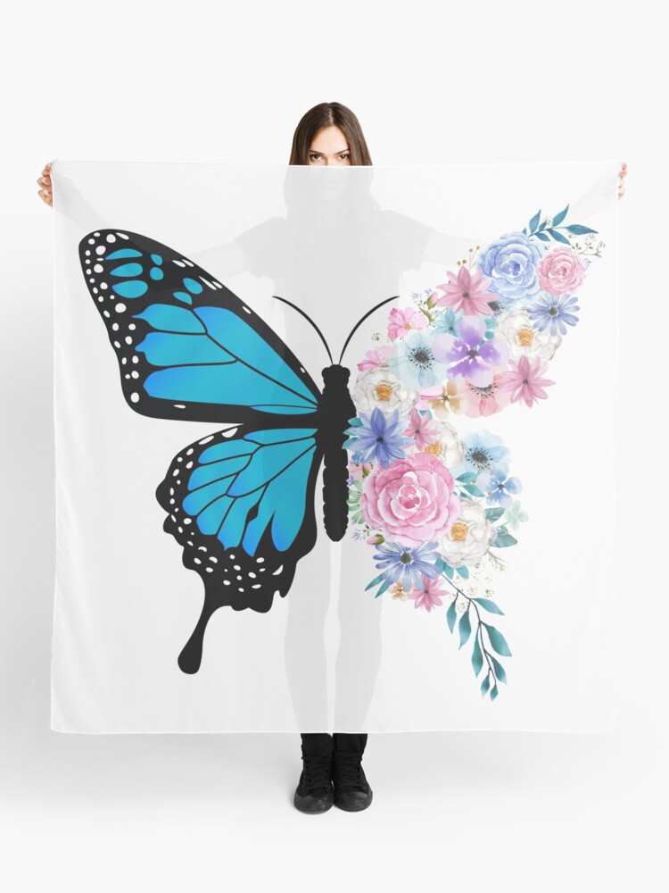 BLUE BLOOM  & BUTTERFLY PINK  SCARF SISTER PRESENT FRIEND MUM GIFT FLOWER FLORAL 