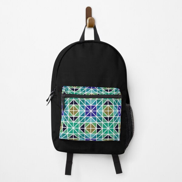 Item preview, Retro Vintage Mosiac Tiled Pattern Design with Blue Green Gold Triangles Diamonds Squares designed and sold by ShajenDesigns.