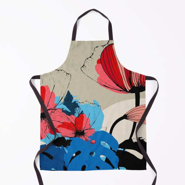 Item preview, Flowers and Monstera Leaves – Floral illustration in red, blue and black designed and sold by Pia Kolle.