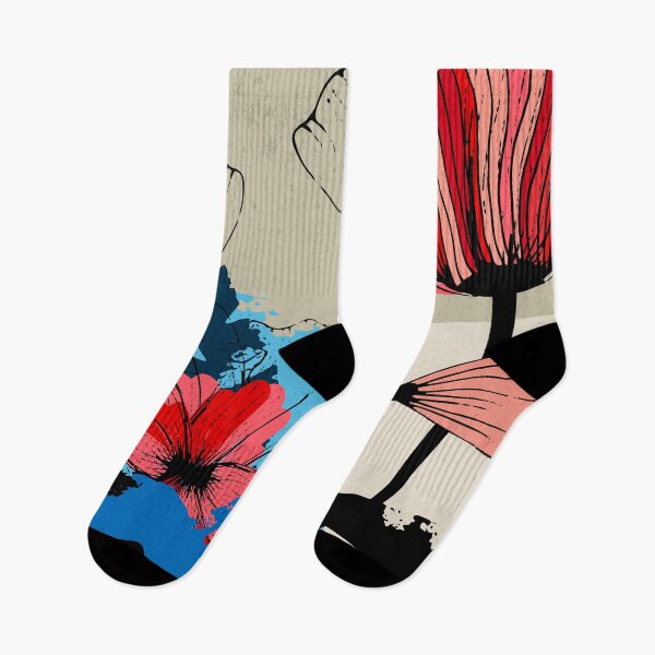 Item preview, Flowers and Monstera Leaves – Floral illustration in red, blue and black designed and sold by Pia Kolle.