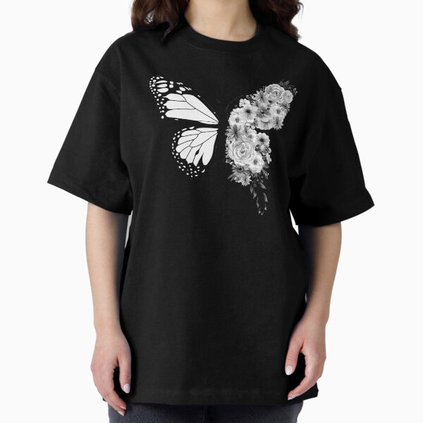 Aperçu de l'œuvre Papillon et fleurs en noir et blanc créée et vendue par themadesigns.