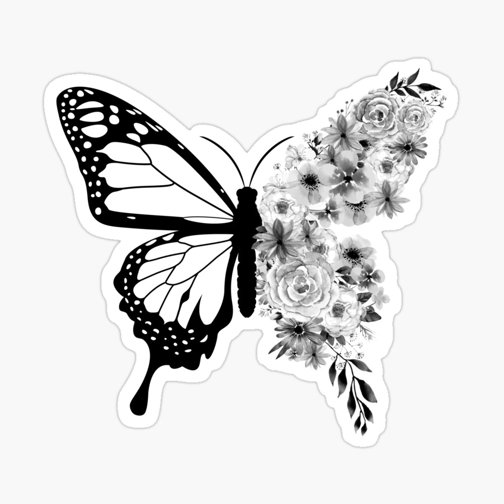 Premium Photo | A black and white drawing of a butterfly on a flower  generative ai