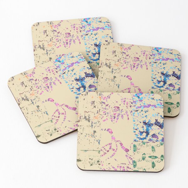Item preview, Paint Spill fiber art on beige background, blue green pink purple designed and sold by djrunnels.