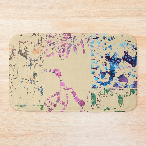 Item preview, Paint Spill fiber art on beige background, blue green pink purple designed and sold by djrunnels.