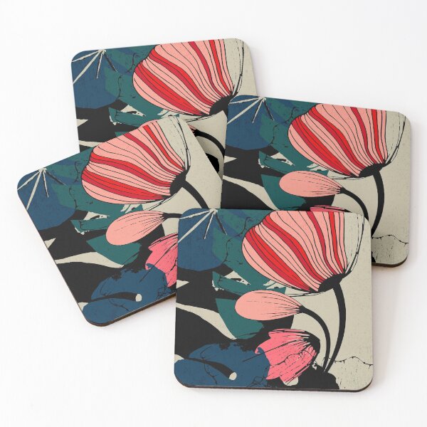 Item preview, Flowers and leaves – Floral illustration in red, rose and dark colors designed and sold by Pia Kolle.
