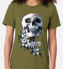 Skull & Magnolia Flowers Tri-blend T-Shirt