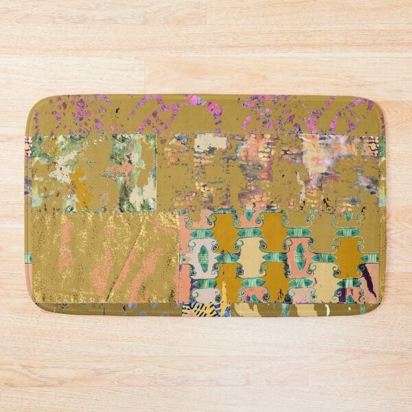 Item preview, Golden brown textiles, mixed media, fiber art, tan beige green blue purple pink designed and sold by djrunnels.