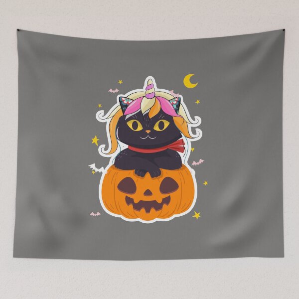 Item preview, Unicorn Pumpkin Black Unicorn Cat designed and sold by Ribsa.
