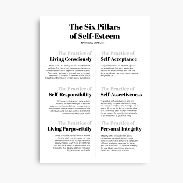 The Six Pillars of Self-Esteem Canvas Print for Sale by The Art