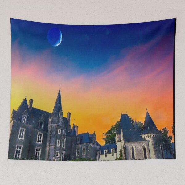 Item preview,  France Travel Photography, Chateau de Cerisay With Moon And Sunset, Aesthetic  designed and sold by Lizzie May.