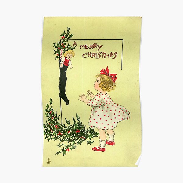 Vintage "A Merry Christmas" Postcard Poster