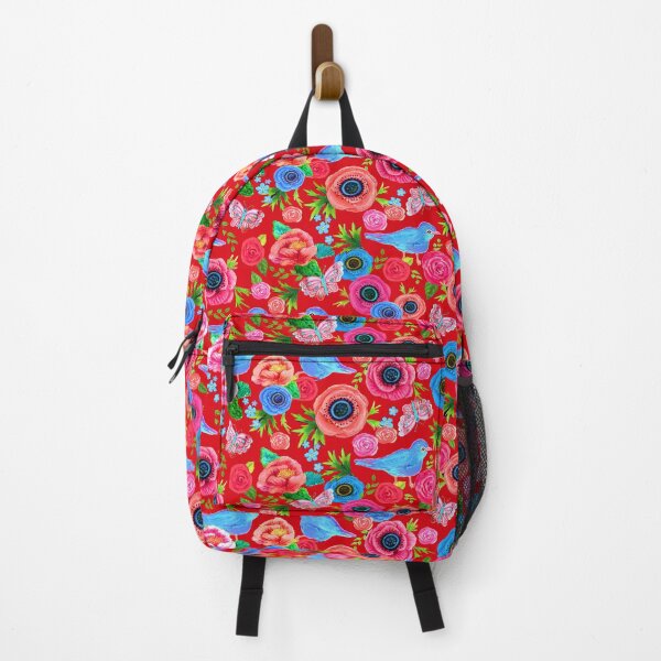 Item preview, red Floral with bluebirds designed and sold by MagentaRose.