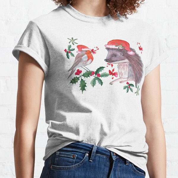 Hedgehog Santa and Robin Santa Christmas, Holidays Classic T-Shirt