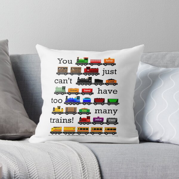 Too Many Trains - Black Lettering Throw Pillow