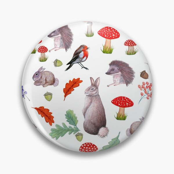 Item preview, Rabbit, hedgehog and Robin with red mushrooms, Autumn leaves and berries designed and sold by MagentaRose.