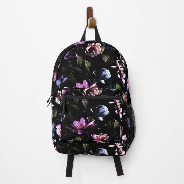 Item preview, Dark Flowers Floral Pink and Blue on Black designed and sold by mythandframe.